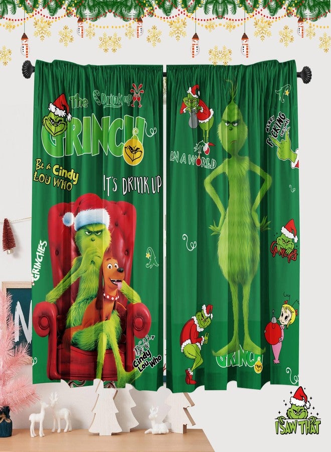 SUNWISHA Christmas Window Decor 2 Panels Set 26 x 45 Inch Curtains Valance for Bedroom Green - Image 1